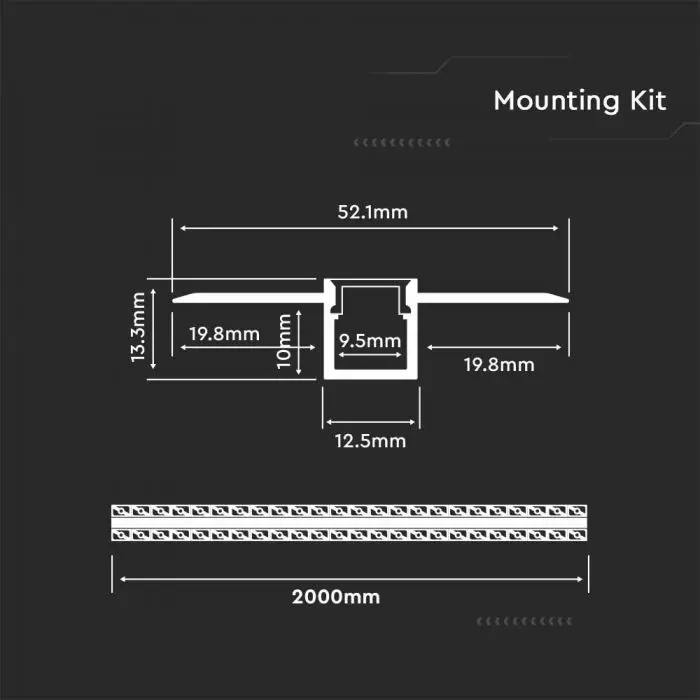 VT-8102 ALUMINUM PROFILE SET 2000MM MILKY 2000x52.1x13.3mm