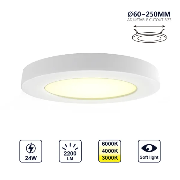 AIGOSTAR ADJUSTABLE PANEL LED 24W CCT -  Ф60-250mm/290mm Flush &amp; Surface Mount