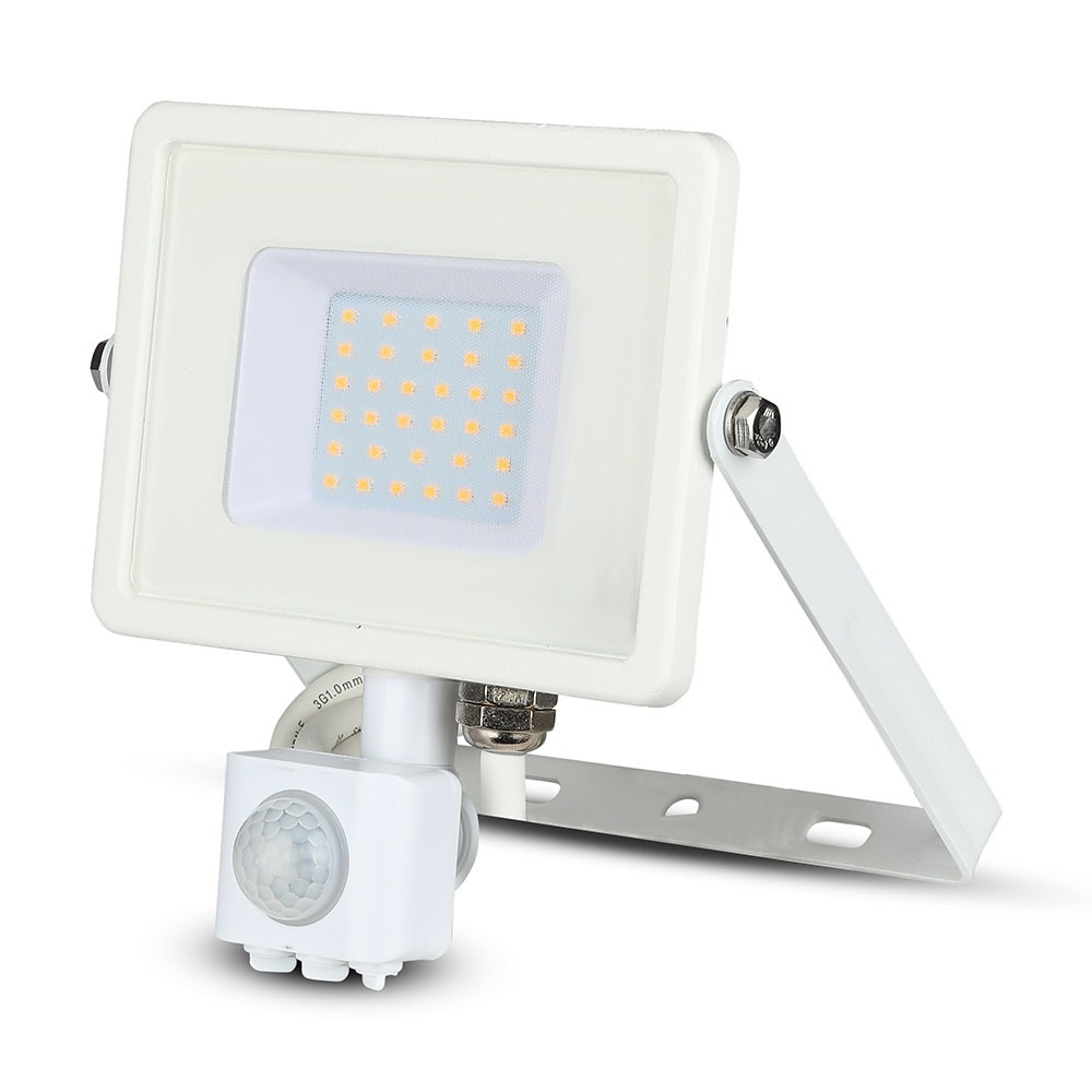 Projecteur VT-30-S 30 W SMD avec capteur PIR et puce Samsung, corps blanc et verre blanc