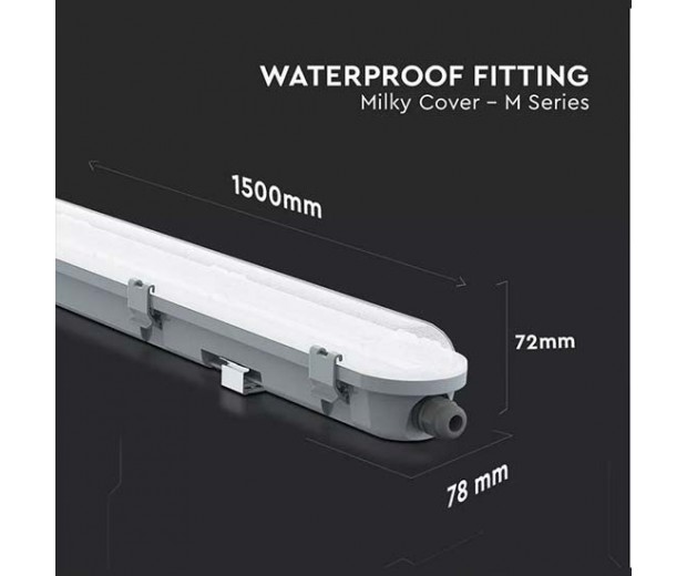 VT-150048 -6400K Cold White 48W LED WATERPROOF FITTING 150CM SAMSUNG CHIP-MILKY COVER