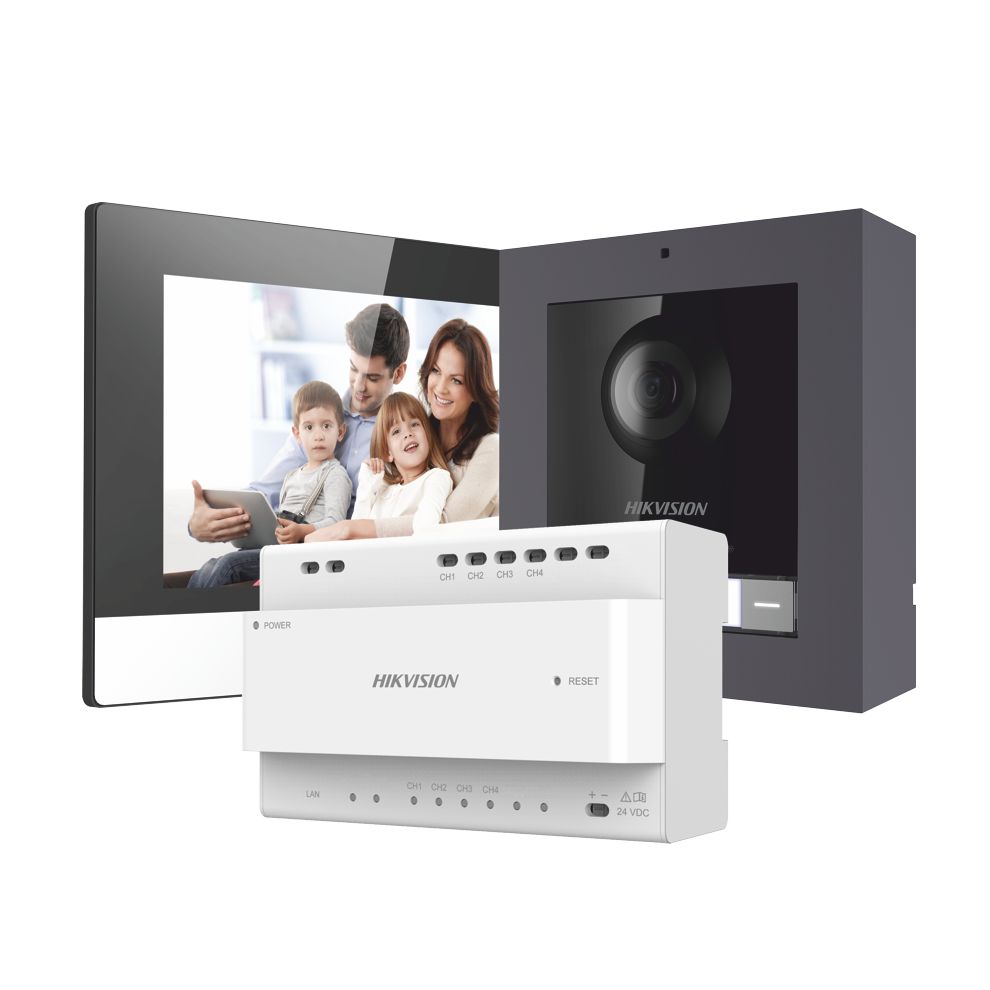 Kit d'interphone vidéo IP Hikvision DS-KIS702 2 fils, 1 bouton d'appel et écran tactile Wi-Fi 7 pouces