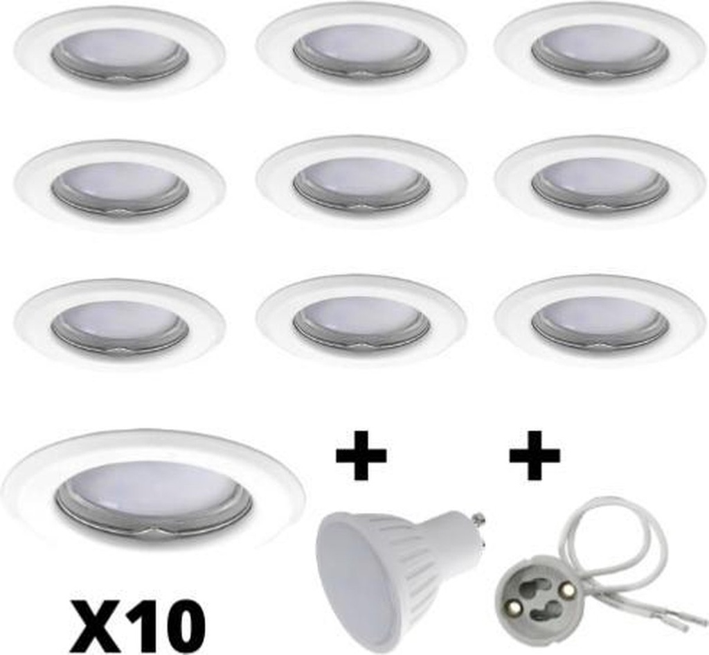 10x V-tac - LED Inbouwspots - Wit - 3000K warm wit - 400 lumen - 6 Watt - Dimbaar en kantelbaar - GU10 - IP20 - Ronde plafondspots (Ø75 mm) - Spotverlichting - voor woonkamer, hal en slaapkamer - IP65 Waterdicht