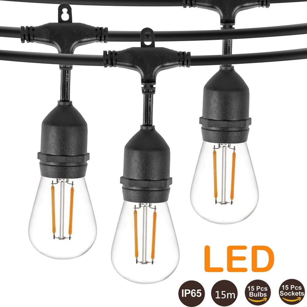 Guirlande lumineuse étanche AV-713-10 10 m + 3 m supplémentaires + 15 ampoules décoratives S14-E27-2 W 2700 K