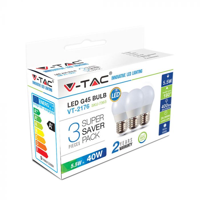 VT-2176 5,5 W G45 AMPOULES EN PLASTIQUE E27 3 PIÈCES/PAQUET