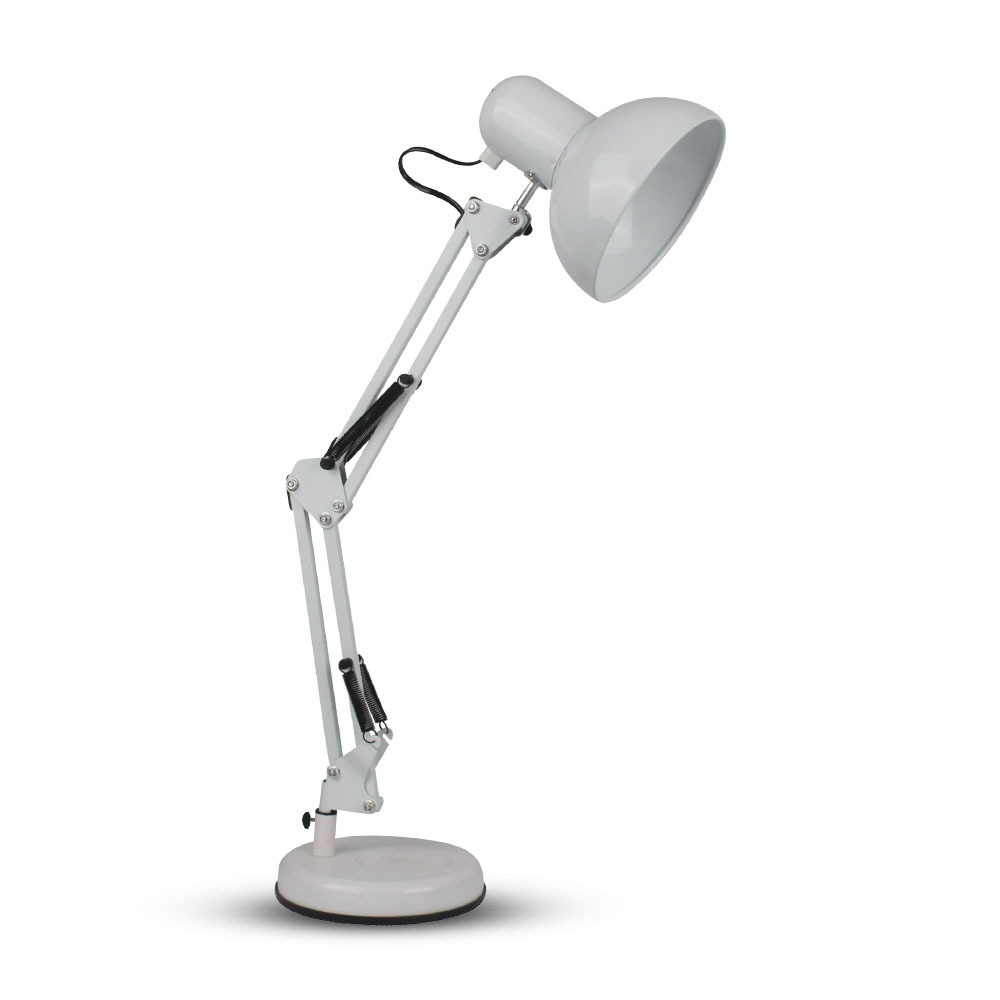 VT-7512 DESIGNER TAFELLAMP MET VERSTELBARE METALEN BEUGEL + SCHAKELAAR &amp; E27-HOUDER - WIT