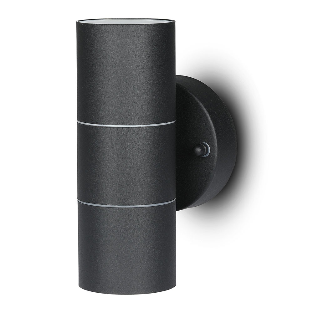 VT-7622 APPAREIL MURAL GU10, CORPS EN ACIER INOXYDABLE, 2 VOIES IP44 - NOIR MAT