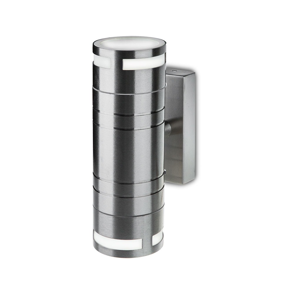 VT-7632 GLAS GU10 WANDBEVESTIGING, ROESTVRIJSTALEN BEHUIZING - 2-WEG IP44