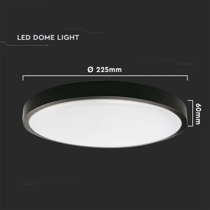 VT-8618S-B-RD 18W LED DOME LIGHT MICROWAVE SENSOR 4000K ROUND BLACK FRAME IP44