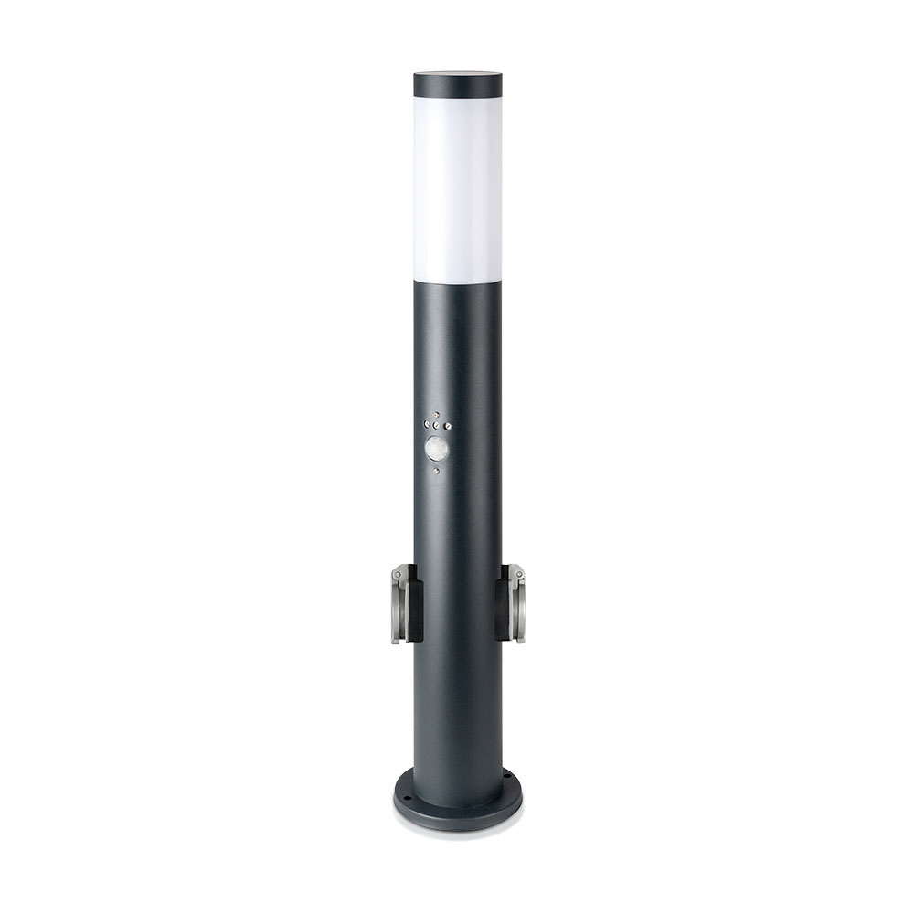VT-838 Paallamp met PIR-sensor en fitting - roestvrijstalen behuizing (hoogte: 60 cm) IP44 grijze behuizing