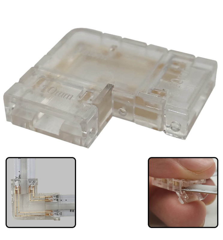 Connecteur de connexion en L pour bandes LED COB - RVB - 10 mm - IP20