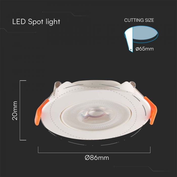 Projecteur LED en plastique VT-7007 7 W, puce Samsung-RD, corps blanc