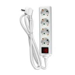 [8826] Prise 4 voies avec interrupteur (3G1,5 mm² x 1,5 m) VT-1164-4, emballée dans un sachet en polyéthylène avec carte, blanche