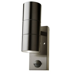[7503] Applique murale VT-7622PIR GU10 avec capteur, corps en acier inoxydable, 2 voies, IP44