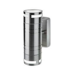 [7504] VT-7632 GLAS GU10 WANDBEVESTIGING, ROESTVRIJSTALEN BEHUIZING - 2-WEG IP44