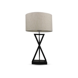 [40391] VT-7713 DESIGNER TAFELLAMP MET IVOOR LAMPENKAP - ROND, ZWARTE VOET + SCHAKELAAR E27-HOUDER - WIT + ZWART