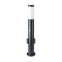 [8976] LAMPE BORNE VT-838 AVEC CAPTEUR PIR ET DOUILLE - CORPS EN ACIER INOXYDABLE (H:60CM) CORPS GRIS IP44