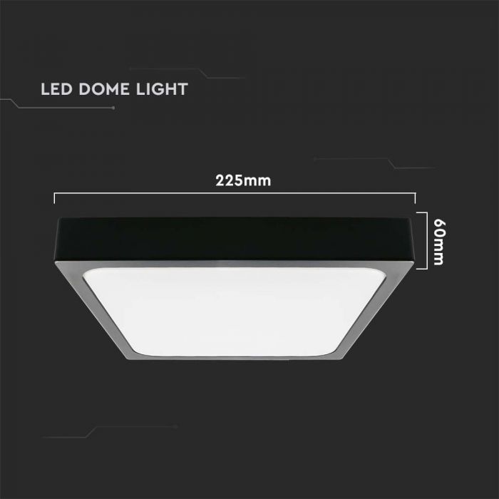 VT-8618SB-SQ 18W LED KOEPELVERLICHTING MAGNETRONSENSOR 4000K VIERKANT ZWART FRAME IP44