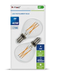 [7366] VT-2184 4W P45 CROSS FILAMENT LAMP-HELDERE AFDEKKING E14 BLISTERVERPAKKING Kleurcode 2700K-Warm Wit