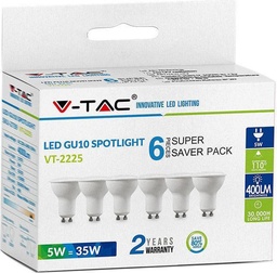 VT-2225 5W SMD WITTE KUNSTSTOF SPOTLIGHT-MELKACHTIGE AFDEKKINGSKRACHT GU10 110'D 6 STUKS/PAK