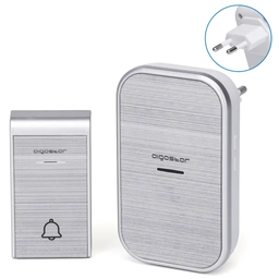 [B20105QEZ] Aigostar - Wireless Doorbell AC Silver and Plug-in Receiver, 36 Ringtones 3 Volume Levels 150m Range - IP44, 1 Transmitter and 1 Plug-in Receiver