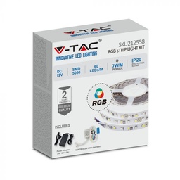 [212558-10] VT-5050 60 RGB SET BANDE LED 60 LED IP20 Rouleau: 10M-PSU 100W-24V - Télécommande RGB