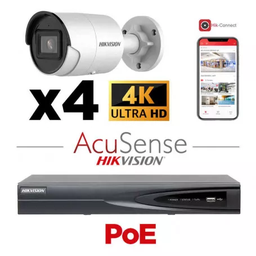 [IPACS-G2H-4B-WH] HIKVISION Camera Kit Acusense - Smart Hybrid Light with ColorVu Serie -  4x IP Camera Bullet 4k-8MP Active strobe light and audio alarm -NVR Acusense NXI Series 8xChannel With POE - Hard Disk 4Tb Extensible To Max 8x IP Camera
