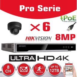 [IPHK-BE-86D-BK] Hikvision IP-Kit 6x Camera 8MP IR / Essential Serie - 6x DS-2CD2183G0-IS  Dome Camera IR Standard 30m - recorder NVR DS-7608NXI-K1/8P  8channel - 4TB Hard Disk installed