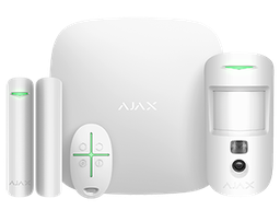 [38172.58.WH1] Ajax Starterkit Cam, White. The kit consists of the Ajax Hub 2, Ajax MotionCam detector, Ajax DoorProtect opening detector and Ajax SpaceControl key fob