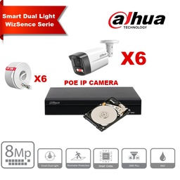 [IPDH-DLW6B-8M] DAHUA Smart Dual Light WizSense Active Deterrence Series 30m IP Camera Kit - 6x 8Megapixel 2.8mm Camera Bullet + 8 Channels POE NVR + 4TB Max 8x Camera