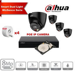 [IPDH-DLW4TB-8M] DAHUA Smart Dual Light WizSense  Series 30m IP Camera Kit - 4x 8 Megapixel 2.8mm Camera Turret IPC-HDW2849T-S-IL + 8 Channels POE NVR + 2TB Max 8x Camera 